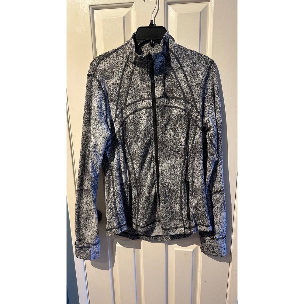 Lululemon Define Jacket Black White Space Dye Static Full Zip Yoga Top Size 12